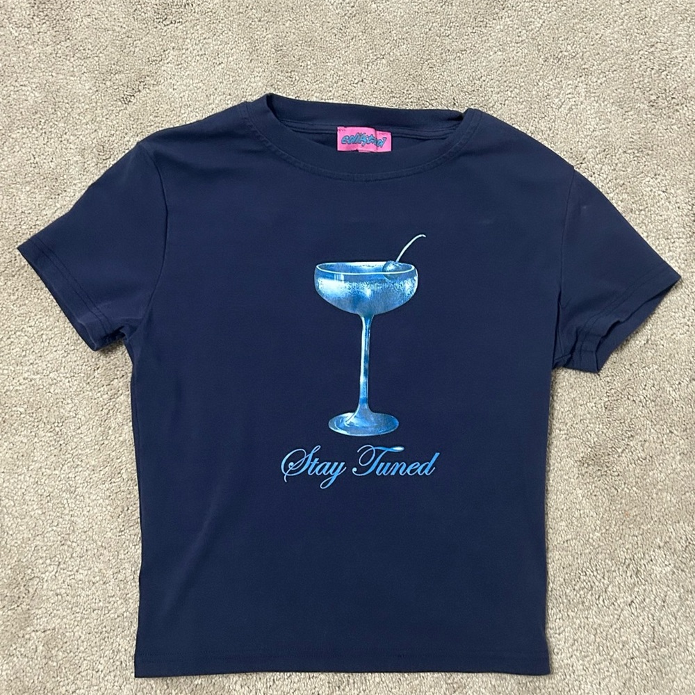 Edikted Navy Blue Short Sleeve Tee with Graphic